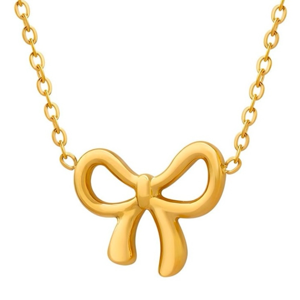 Gold Plated Bow Necklace Stainless Steel Dainty Minimialist Cute Trendy Everyday